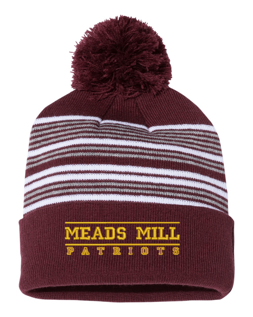 Sportsman Striped Pom-Pom Meads Mill Knit Beanie