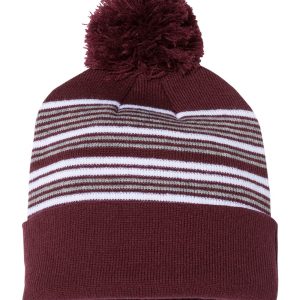 Sportsman SP60 12" Striped Pom-Pom Knit Beanie